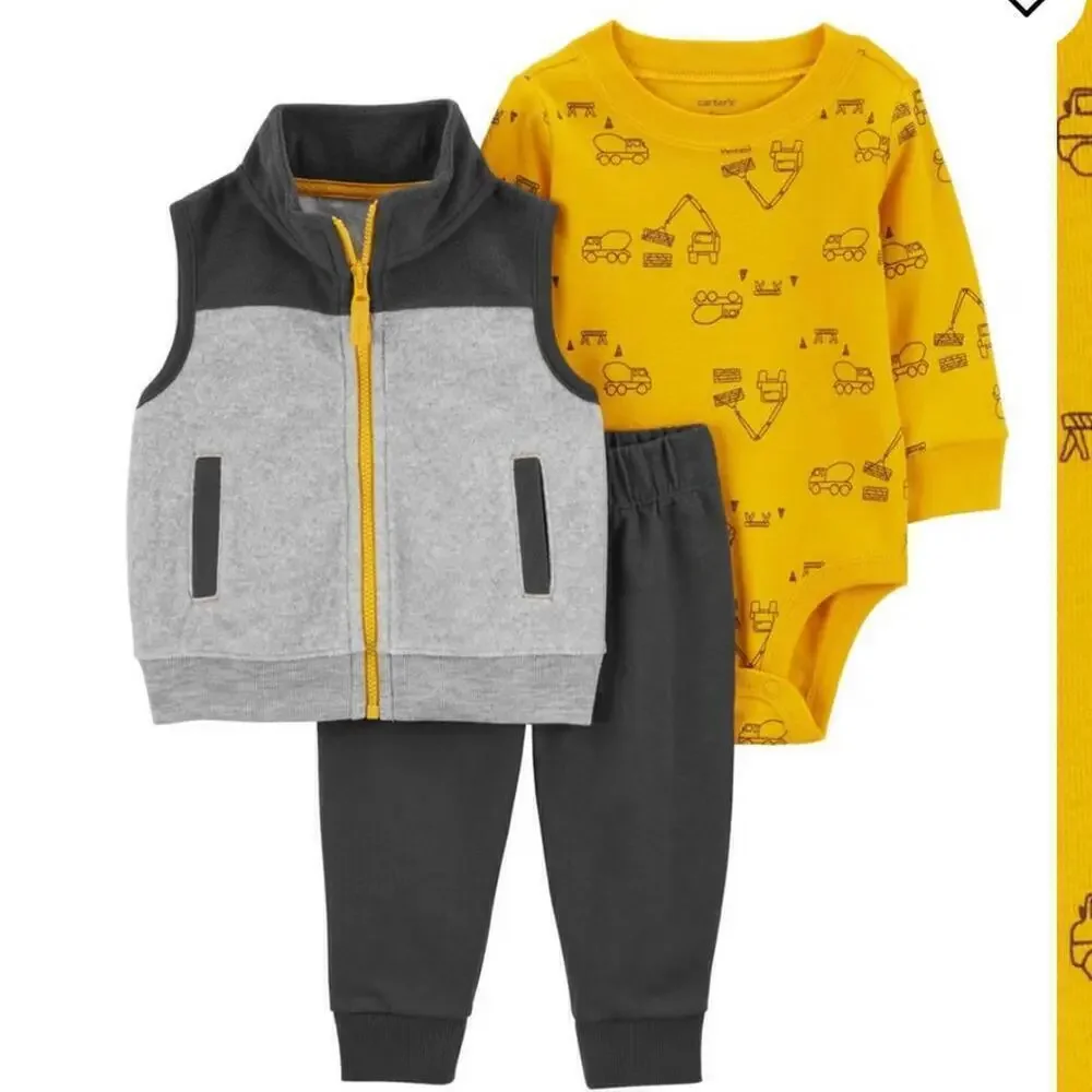 Carter's Baby Boy Dump Truck Hoodie, Printed Bodysuit Jeggings Set Size 6M
